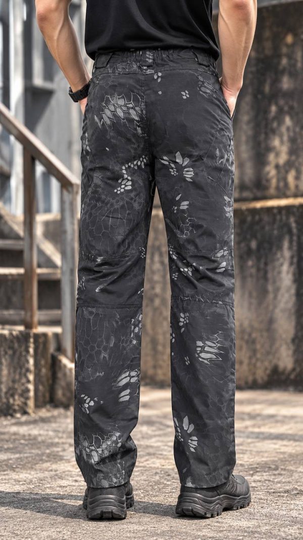 IX45 Dark Camouflage Tactical Cargo Pants for daily outdoor use with camouflage pattern and cargo pockets.