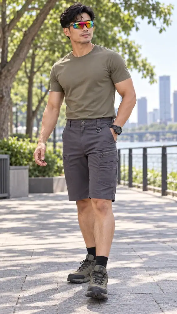 SR05 Men's Tactical Cargo Shorts in gray, durable outdoor style for tactical use.