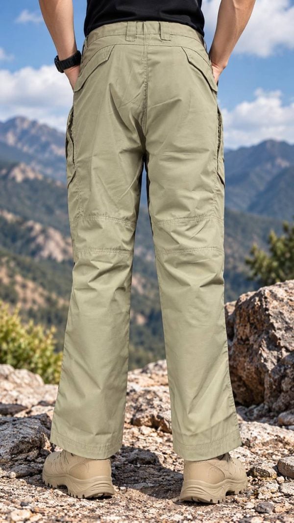 ខោ Tactical Cargo ពណ៌ខាគី មានរចនាបែប Outdoor សម្រាប់ការប្រើប្រាស់ក្រៅផ្ទះ។.