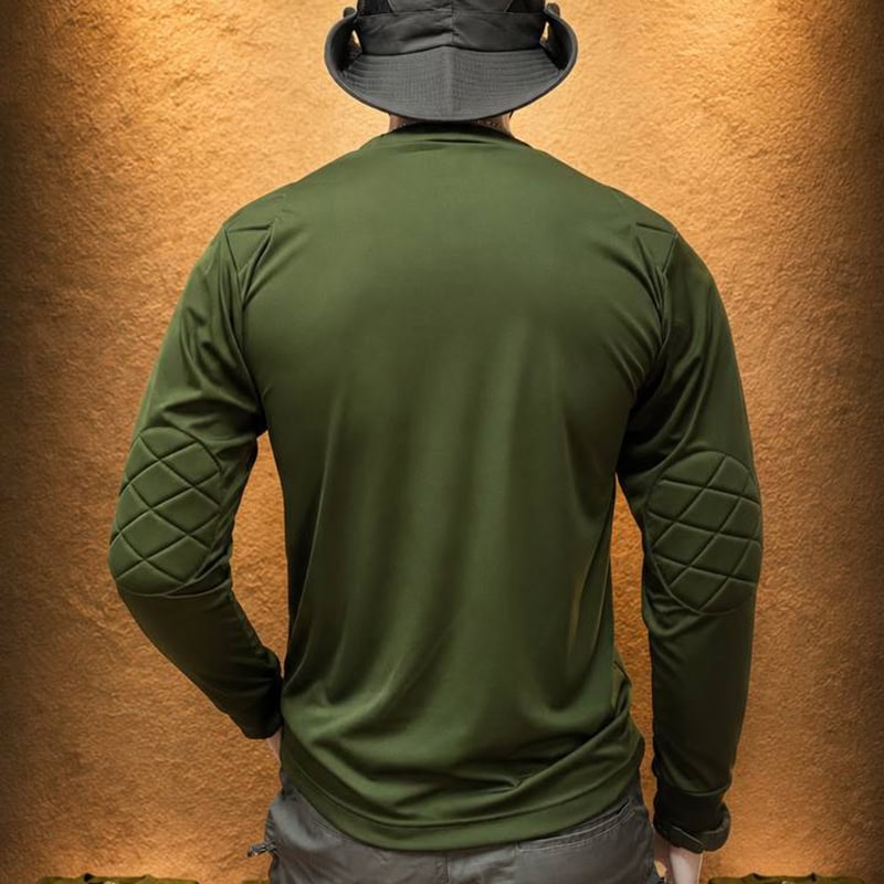 TSL15 Police Embroidered Long-Sleeve Tactical Shirt in green, tactical style with quilted elbow patches.
