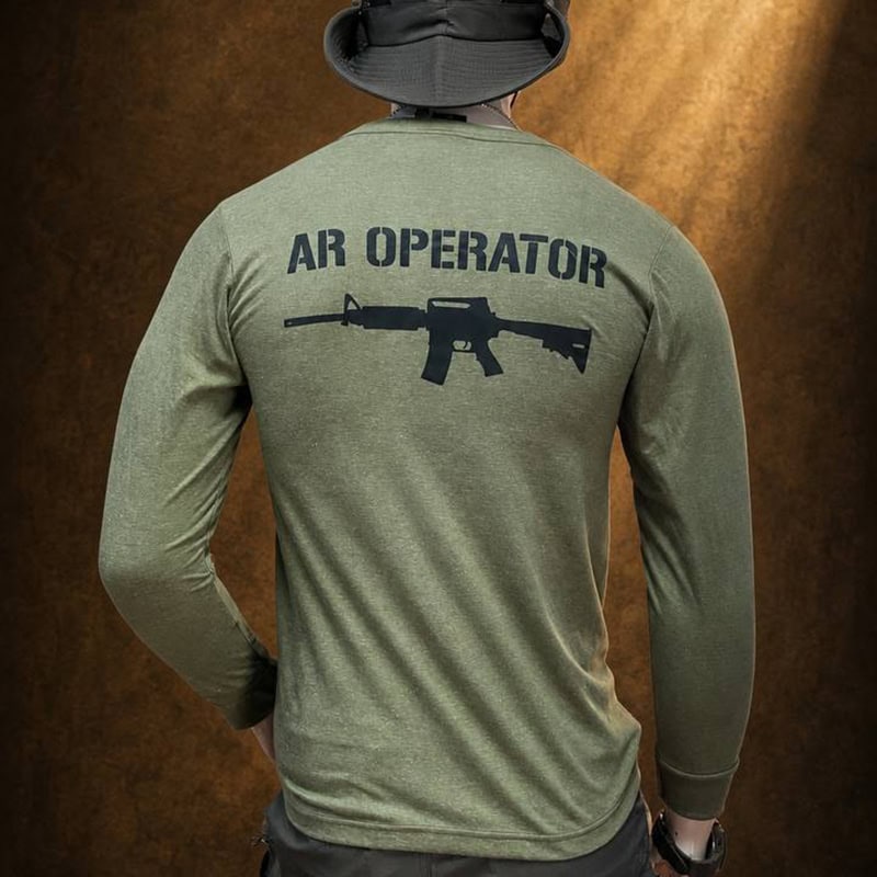 TSL22 Airborne Graphic Long-Sleeve Tactical Shirt in green with AR OPERATOR print and rifle graphic.