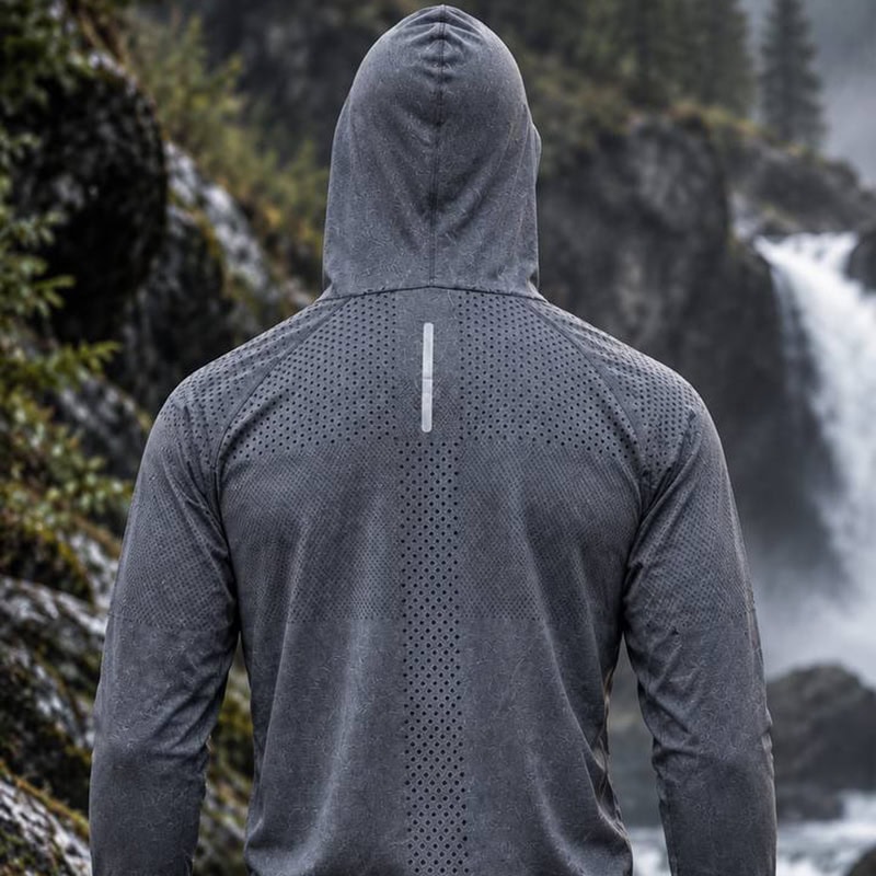 TSL24 Men's Hooded Long-Sleeve Outdoor Shirt with ventilated panels in dark gray.