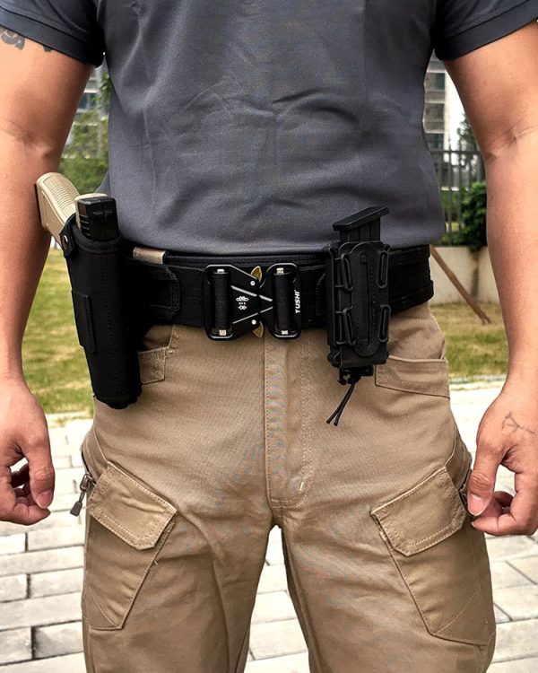 TBK10 Tactical Quick-Release MOLLE Belt with Inner Hook-and-Loop Belt, black style for tactical outdoor use.