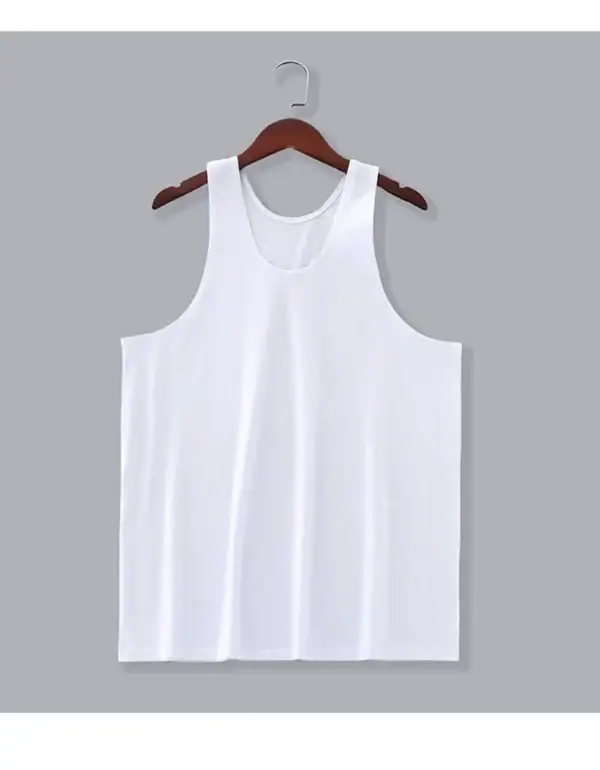 Men’s cotton sleeveless tank top in white, breathable summer vest for casual or outdoor wear.