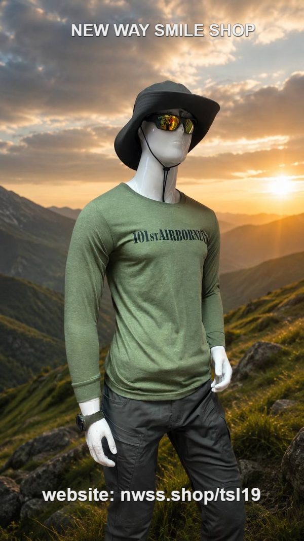 Long sleeve tactical outdoor shirt in green for outdoor activities and tactical use.