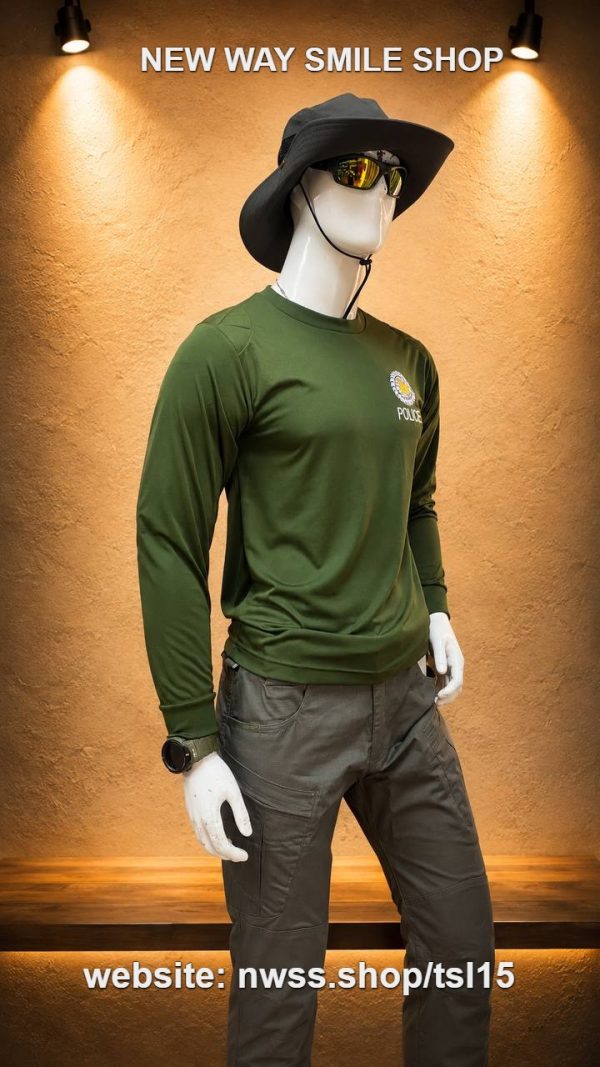 Long sleeve tactical outdoor shirt in khaki for outdoor activities and tactical use.