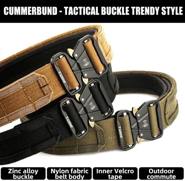 TBK10 Tactical Quick-Release MOLLE Belt with Inner Hook-and-Loop Belt in black and tan colors.