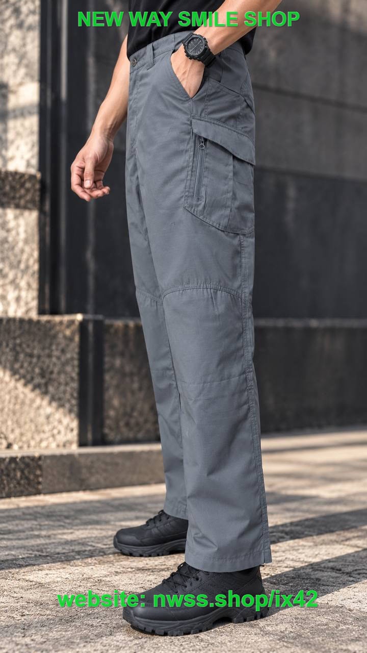 IX42 Grey tactical cargo pants with utility pockets for outdoor and tactical use.