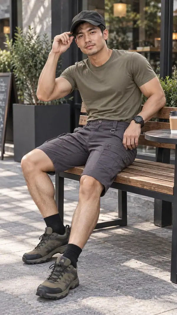 SR05 Men's Tactical Cargo Shorts in gray, durable outdoor style for tactical use.