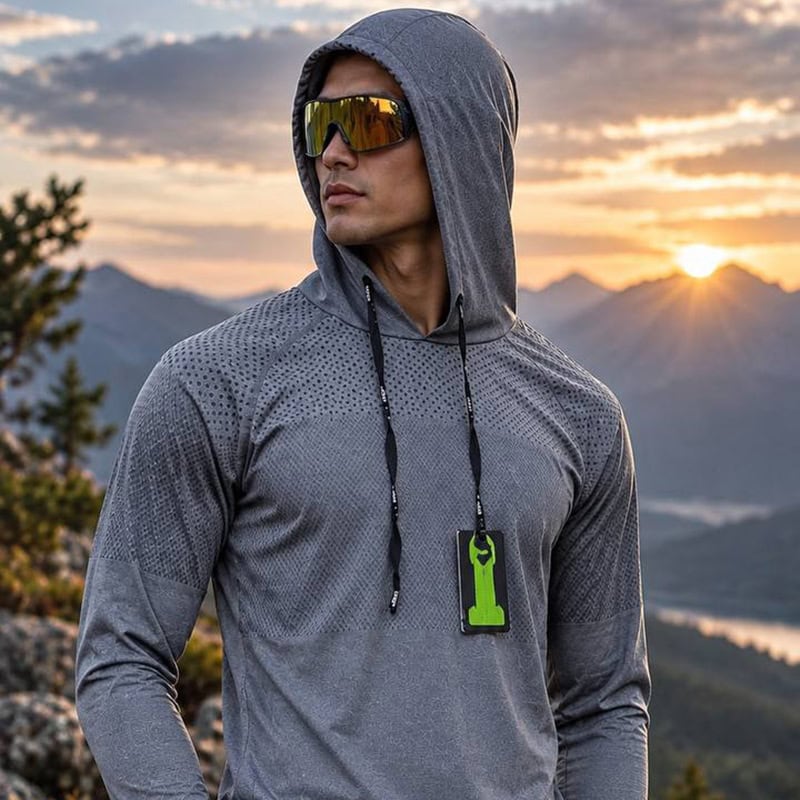 Men's tactical outdoor shirt with ventilated panels and reflective back detail in gray.