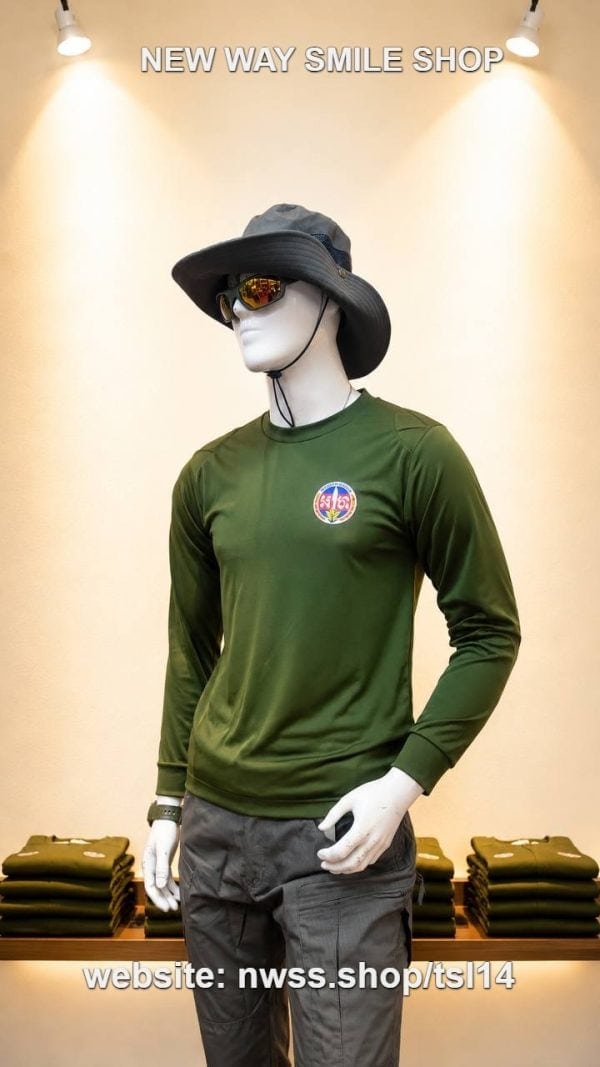 Long sleeve tactical outdoor shirt in khaki for outdoor activities and tactical use.