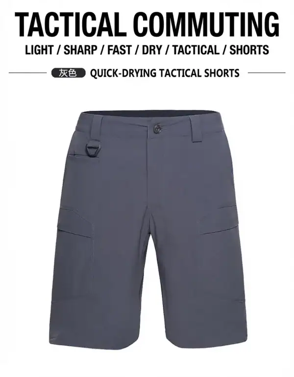 SR09 lightweight quick-dry elastic tactical cargo shorts in dark gray for outdoor activities.