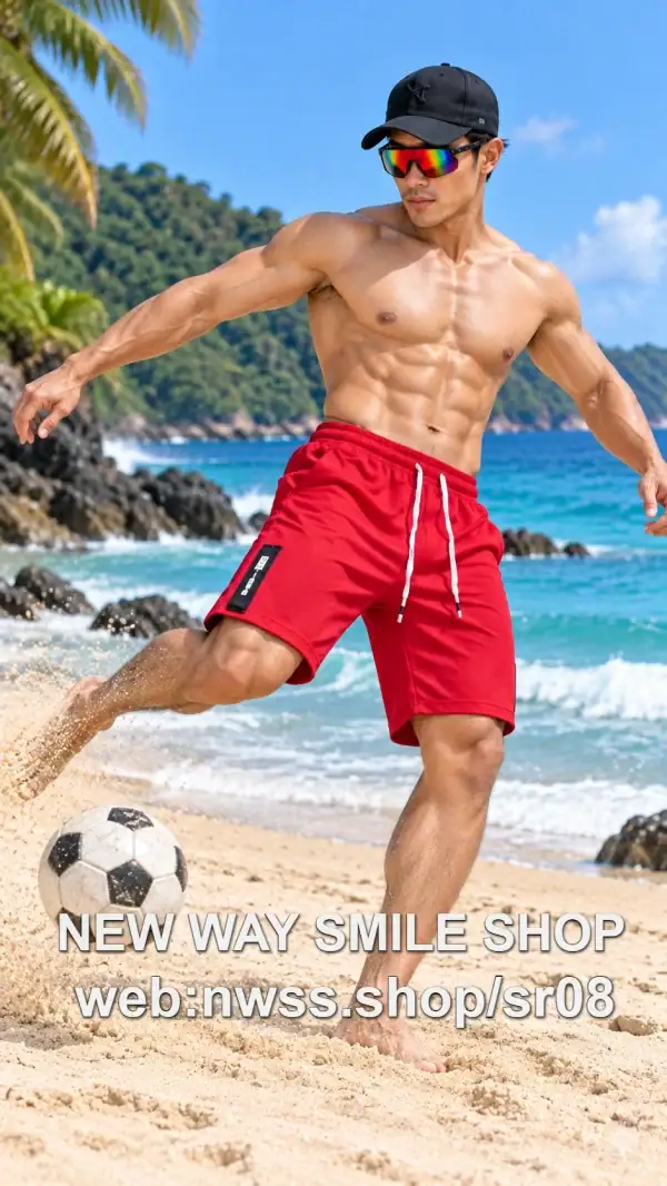 SR08 Men's drawstring beach shorts in red for outdoor and tactical activities.