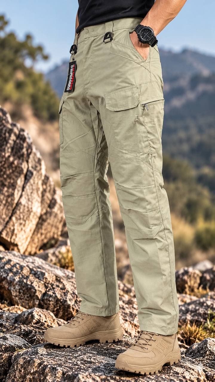 ខោ Tactical Cargo ពណ៌កាគី មានហោប៉ៅប្រើការច្រើន IX52 - Image 4