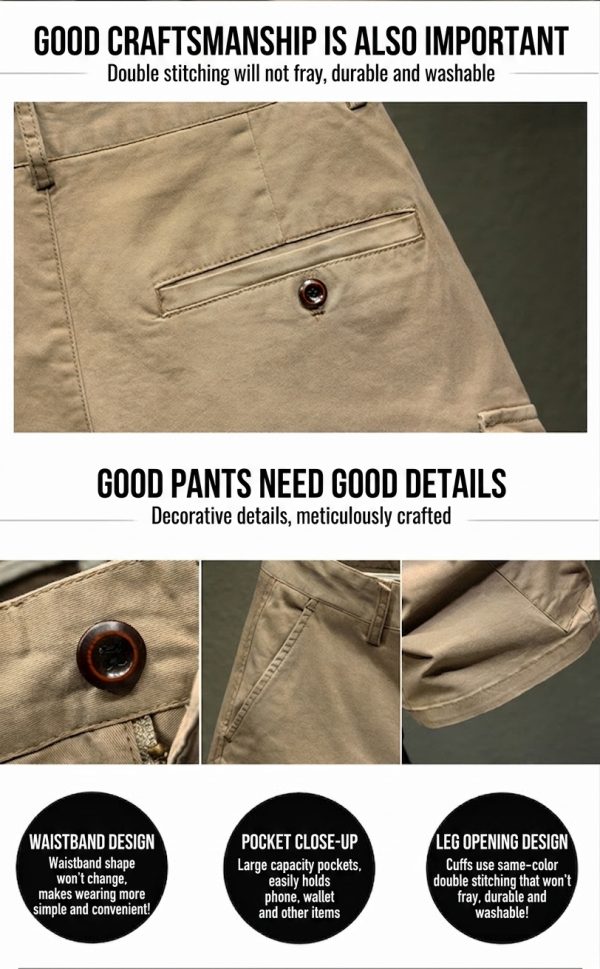 SR04 Tactical Cotton Cargo Shorts in khaki with multiple pockets and leg opening design.