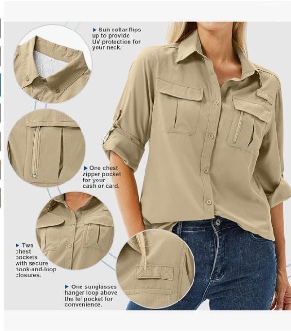 Long sleeve tactical outdoor shirt in khaki for outdoor activities and tactical use.