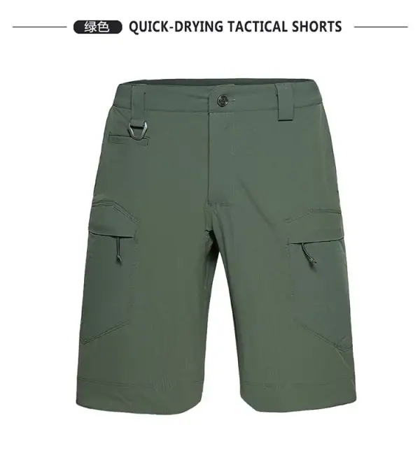 SR09 lightweight quick-dry elastic tactical cargo shorts in green for outdoor activities.
