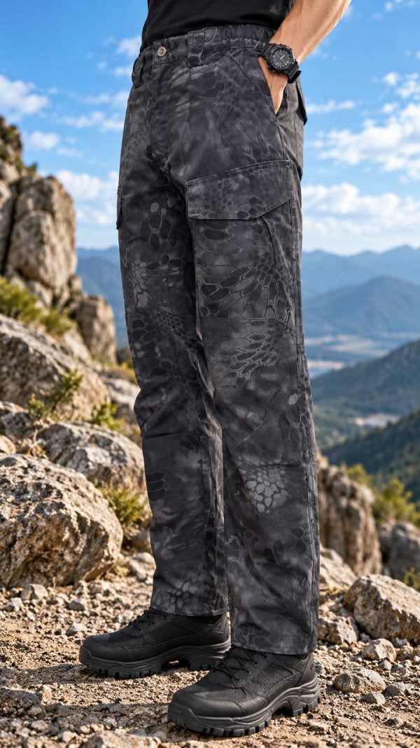 Long sleeve tactical outdoor shirt in beige with front pockets and quick-drying fabric for outdoor activities.