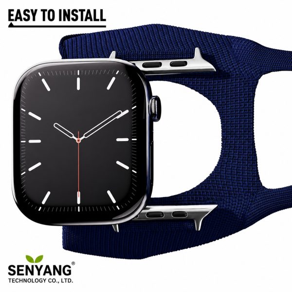 Nylon sports watch strap for Apple Watch 46mm in blue, ergonomic design, easy to install, suitable for tactical outdoor use.