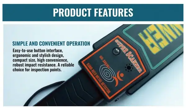 Handheld metal detector security scanner MD-3003B1 with digital display and ergonomic design.