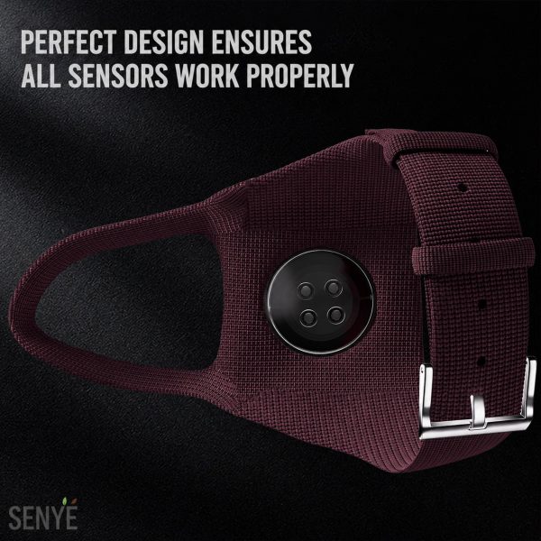 W25 Ergonomic nylon sports watch strap for Apple Watch 46mm in burgundy color with sensor compatibility.