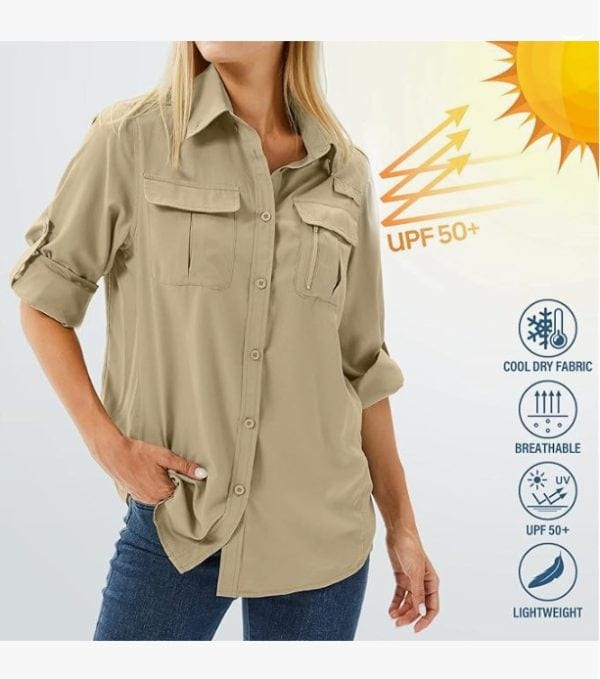 Tactical outdoor shirt in khaki color, suitable for outdoor activities and tactical use.
