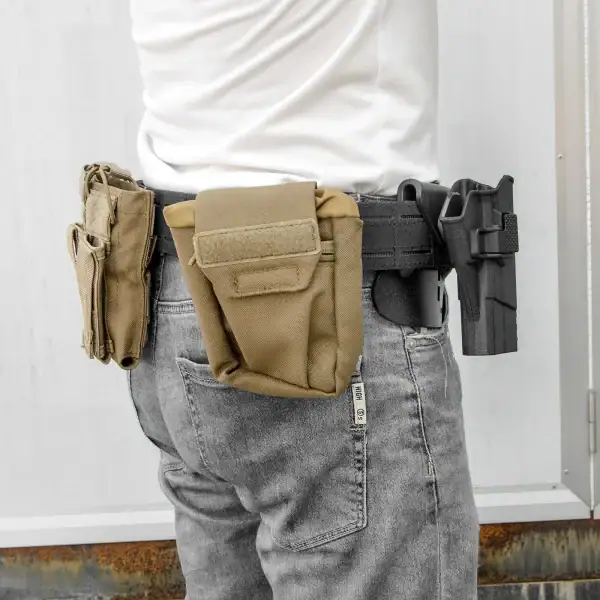 Tactical MOLLE quick-release belt with inner hook-and-loop in black for outdoor gear.