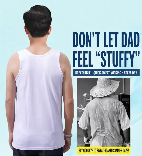 Men's white sleeveless tank top, breathable summer vest, lightweight and soft fabric for comfort.