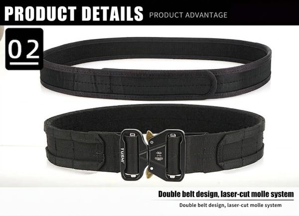 TBK10 Tactical Quick-Release MOLLE Belt with Inner Hook-and-Loop Belt in black style.