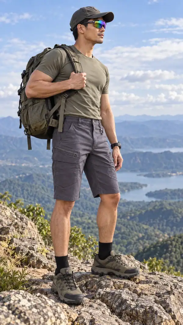 SR05 Men's Tactical Cargo Shorts in gray, durable outdoor style for tactical use.