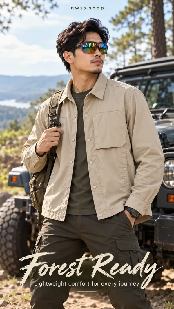 JK13 lightweight quick-dry stretch long-sleeve shirt jacket in beige for outdoor adventures.