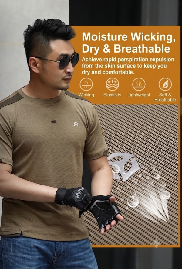 Tactical long sleeve shirt in blue with dual chest pockets, wrinkle-resistant fabric, and button-up front.