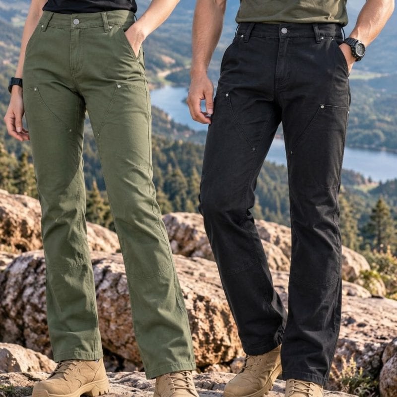 Khmer utility work pants with functional pockets in green and black.