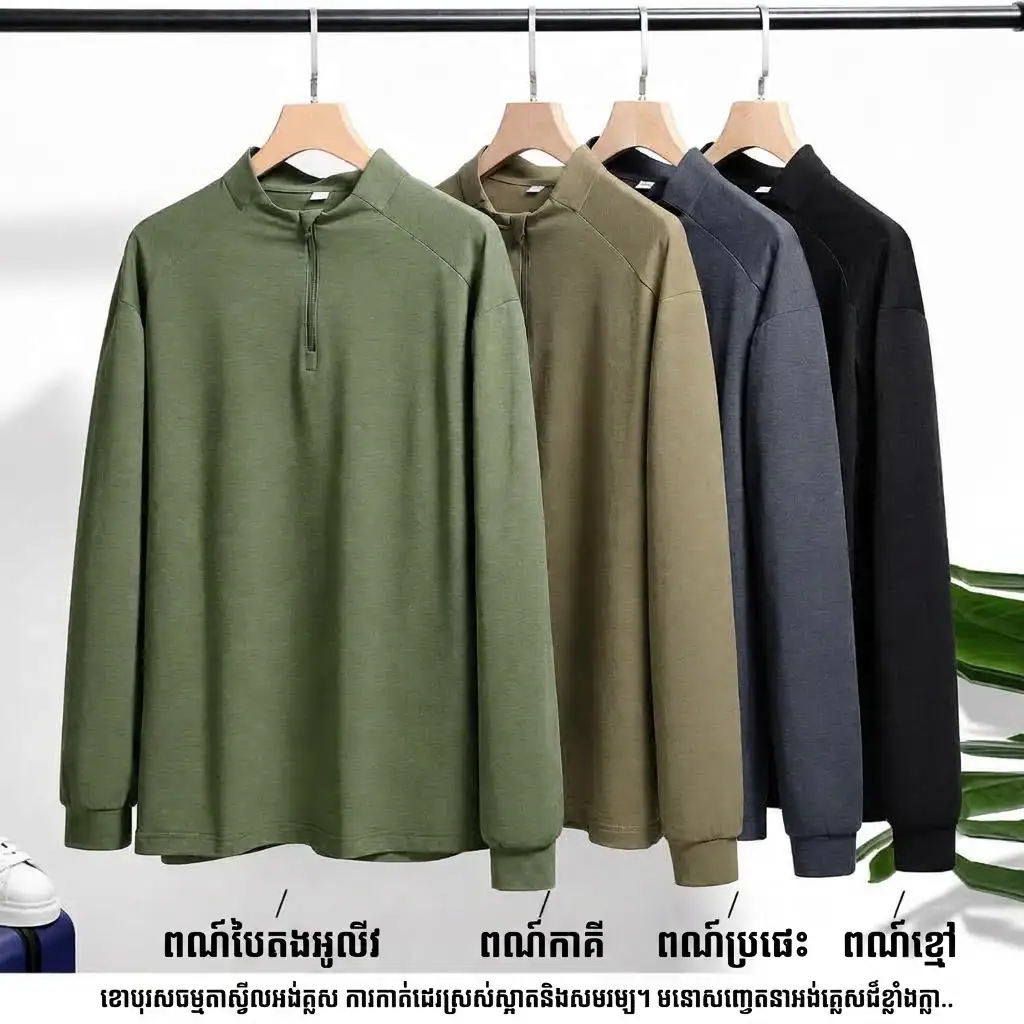 TSL33 អាវយឺតដៃវែងកីឡាបុរស កអាវពាក់កណ្ដាលហ្ស៊ីប សម្រាប់ក្រៅផ្ទះ និងប្រើប្រាស់ប្រចាំថ្ងៃ