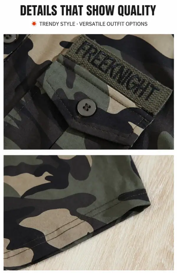 TSS62 Short-Sleeve Camouflage Collar Casual Tactical Shirt with military pattern and versatile style.