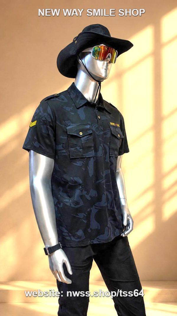 Tactical long sleeve shirt in olive green with dual chest pockets and wrinkle-resistant fabric.