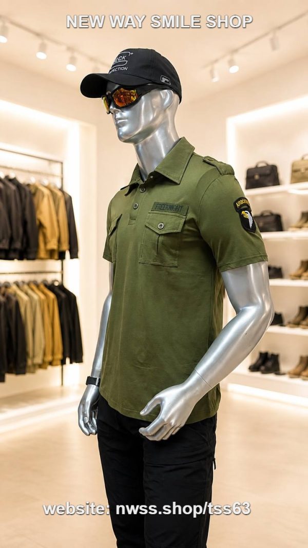 Tactical long sleeve shirt in black with dual chest pockets and wrinkle-resistant fabric for outdoor use.