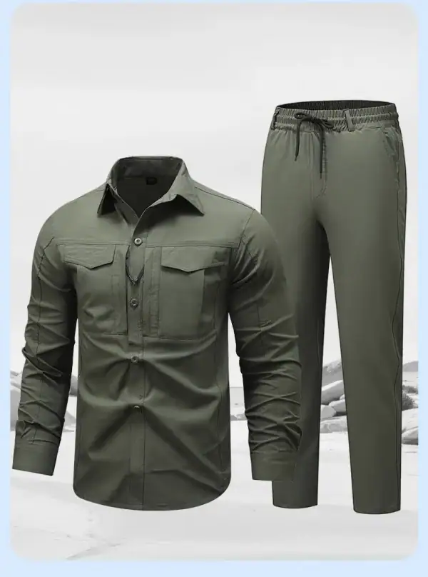 ឈុតអាវដៃវែង និងខោ Workwear ក្រណាត់ស្រាល យឺត និងស្ងួតរហ័ស សម្រាប់ការងារ និងកម្សាន្ត.