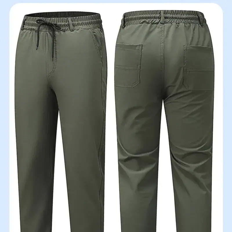 IX60 Cooling Quick-Dry 4-Way Stretch Straight-Leg Pants in olive green for outdoor activities.