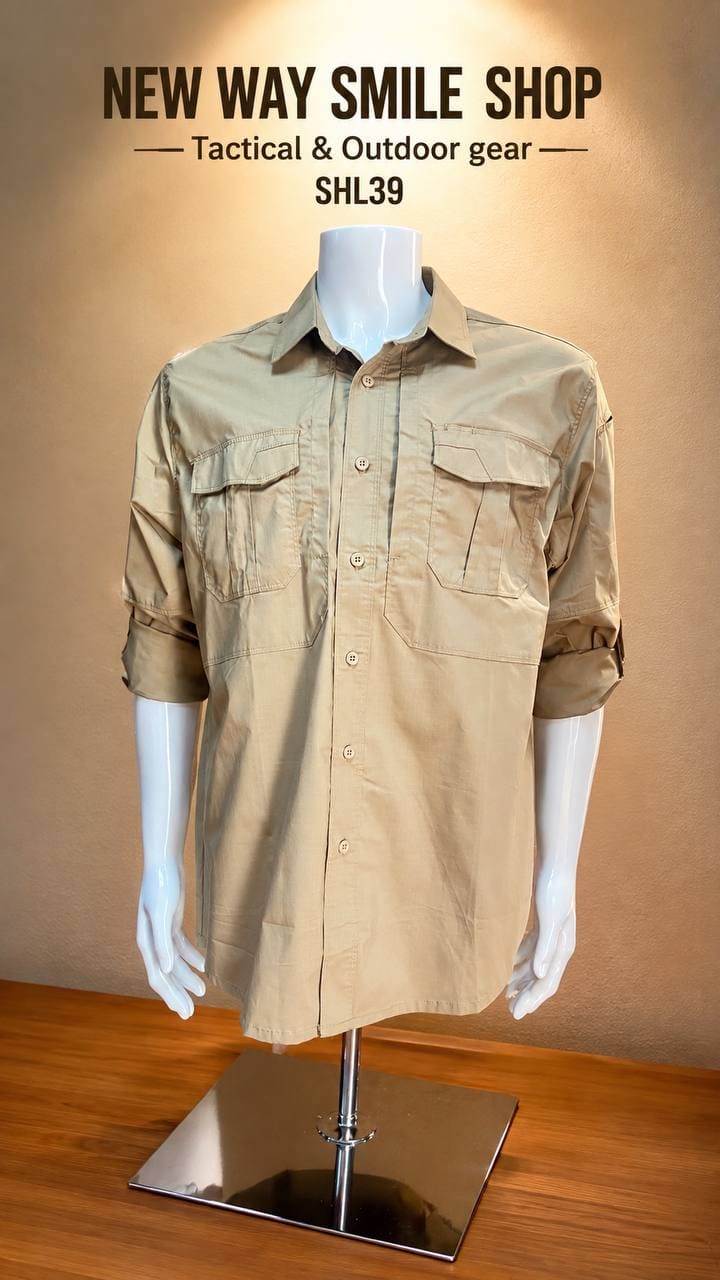 SHL39 អាវ Tactical ពណ៌ Khaki ដៃវែងអាចបត់ឡើងបាន