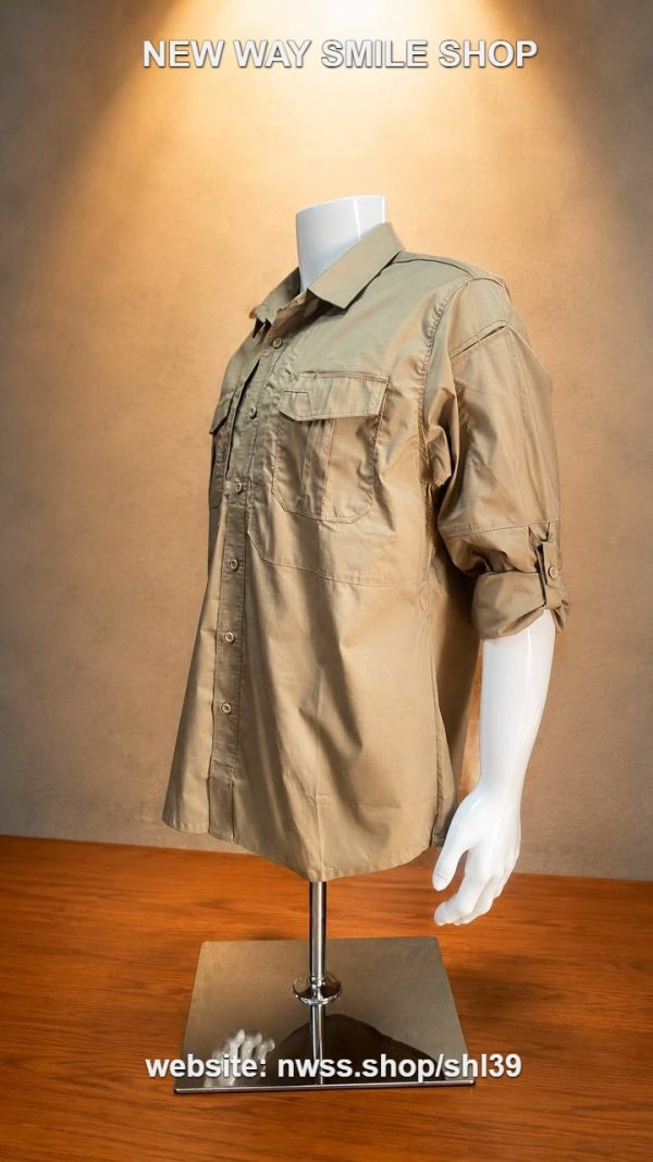 អាវ Tactical ពណ៌ Khaki ដៃវែងអាចបត់ឡើងបាន, សម្លៀកបំពាក់សម្រាប់ការផ្ទាល់ខ្លួននិងការប្រើប្រាស់ក្រៅផ្ទះ.