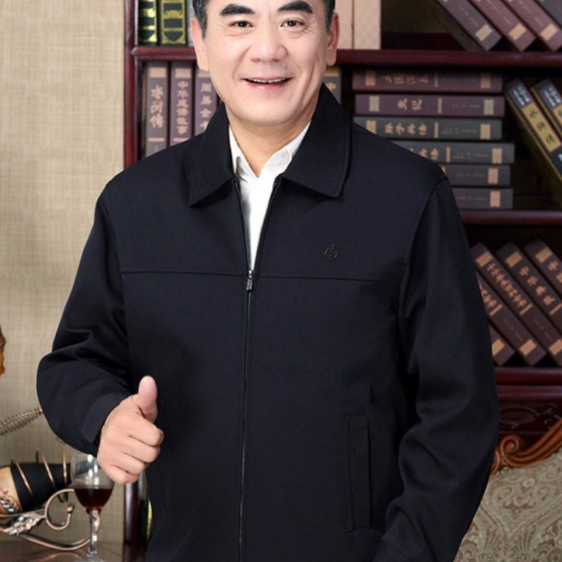 JK14 Men's lightweight windproof lapel jacket in navy blue, casual spring/autumn style.