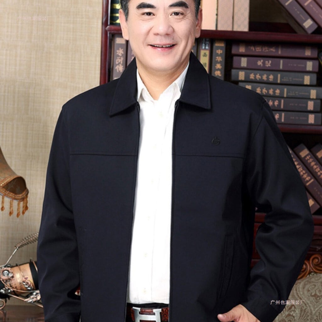 JK14 men's navy blue lightweight windproof lapel jacket for casual spring and autumn wear.