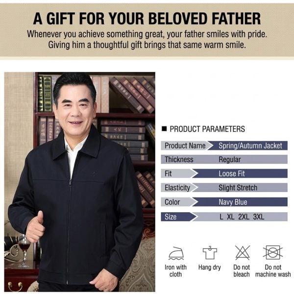 អាវក្រៅបុរសស្រាល Navy Blue ការពារខ្យល់ សម្រាប់រដូវផ្ការីក/ស្លឹកឈើជ្រុះ.