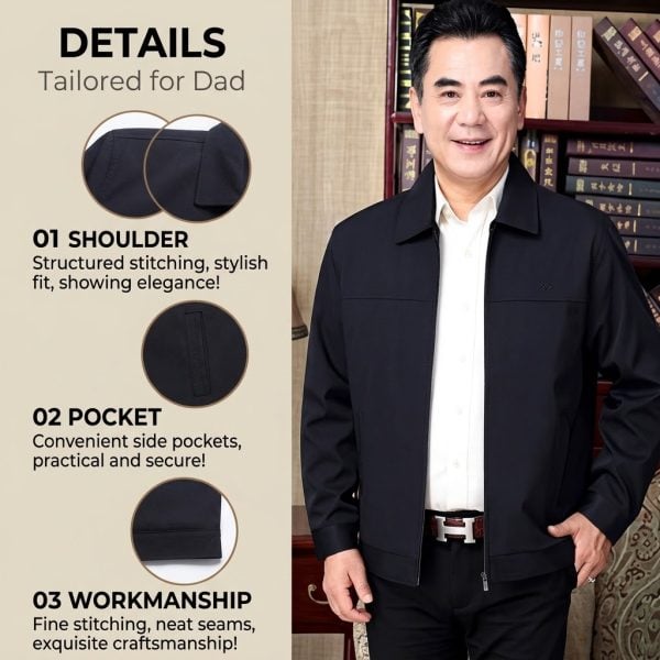 អាវក្រៅបុរសស្រាល Navy សម្រាប់រដូវផ្ការីក ការពារខ្យល់ និងមានការរចនាសម្រង់សម្រាប់បុរស។.