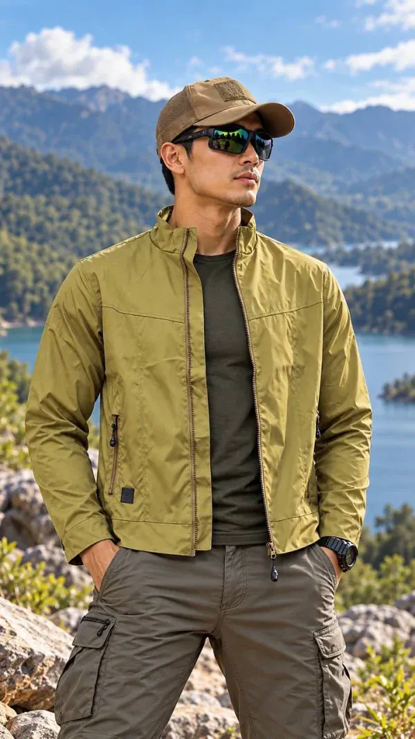 អាវក្រៅបុរស Bomber ខ្មៅស សម្រាប់កីឡា និងការផ្សងព្រេងក្រៅផ្ទះ.