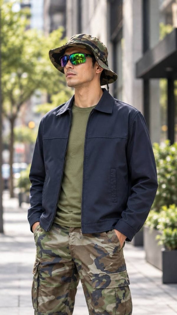 JK14 men's lightweight windproof lapel jacket in navy blue for casual spring and autumn wear.